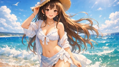 Sunlit Seaside Bikini Beauty Anime Wallpaper wallpaper