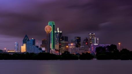 Dallas Texas Skyline at Night with Neon Glow in 4K wallpaper