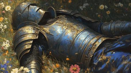 Silent Crusader Resting in a Sunlit Meadow wallpaper