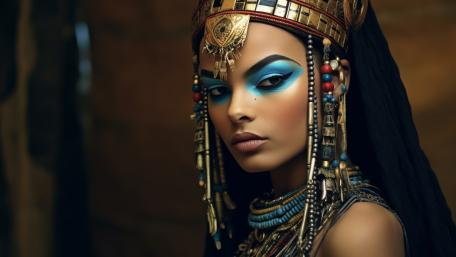 Celestial Pharaoh Queen of Ancient Sands in Luminous 5K Fantasy wallpaper