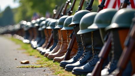 Steel Helmets and Polished Army Boots in Formation 4K Wallpaper wallpaper