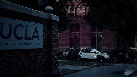 UCLA Campus Patrol in the Rainy Evening Glow wallpaper