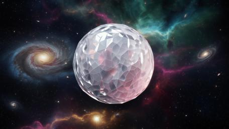 Prismatic Low Poly Planet Drifting Through Ethereal Cosmic Nebulae wallpaper