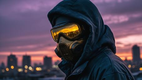 Twilight Sentinel in Black Hoodie and Gas Mask wallpaper