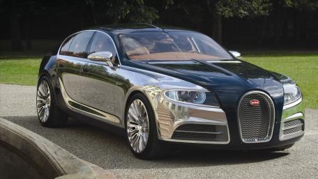 Bugatti 16C Galibier Concept Luxury Sedan in Polished Chrome Black wallpaper