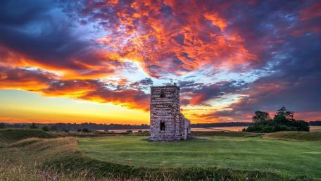 Sunset Skies Over Knowlton Church Ruins in Dorset England wallpaper