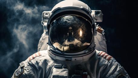 Silent Astronaut Portrait Drifting Through Cosmic Smoke in 5K wallpaper