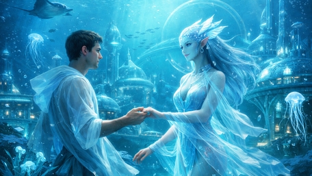 Moonlit Vows in the Sapphire Underwater City wallpaper