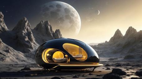 Lunar Horizon Futuristic Cabin Retreat on an Alien World wallpaper