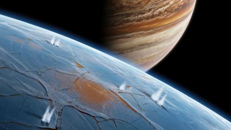 Frozen Horizon Beneath a Giant Gas Planet in Deep Space wallpaper