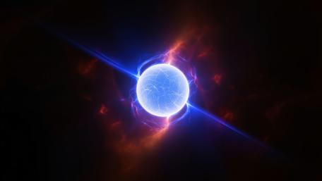 Electric Blue Pulsar Sphere Radiating Through Cosmic Darkness wallpaper