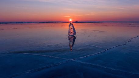Sunset Crystal on Frozen Lake Baikal Mirror wallpaper