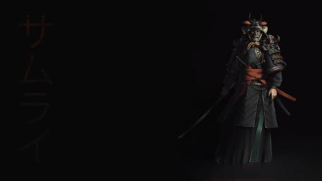 Shadowborne Samurai with Katana and Kanji in Midnight Silence wallpaper