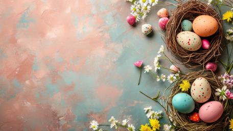 Pastel Easter Egg Nests with Wildflowers in Soft Spring Light wallpaper