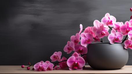 Elegant Pink Orchid Cascade in Minimalist Ceramic Vase wallpaper