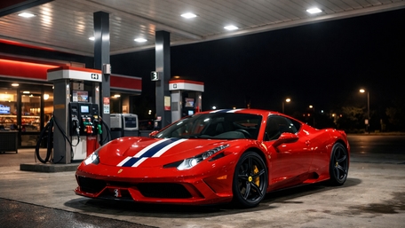 Ferrari 458 Stradale Night Stop at Neon Gas Station wallpaper