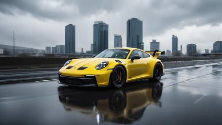 Wet Yellow Porsche wallpaper