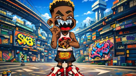 Futuristic Tokyo-Inspired Graffiti Street Character wallpaper