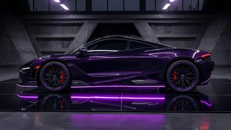 Neon Purple Hypercar in Futuristic Garage 4K AI Art wallpaper