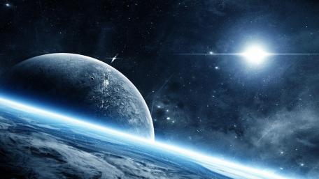 Azure Dawn Over an Earthlike World in Deep Space wallpaper