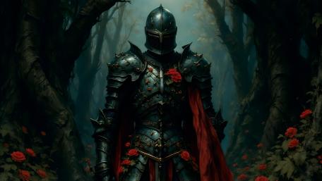 Gothic Knight of the Enchanted Thorns in a Fallen Kingdom Forest wallpaper