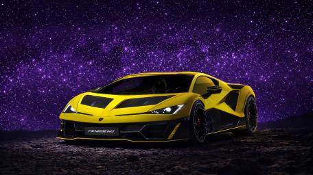 Lamborghini Fenomeno Glowing Yellow Dreamcar Beneath a Starry Purple Sky wallpaper