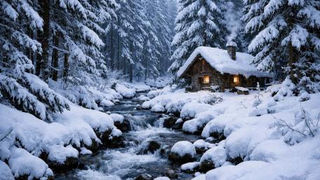 Lonely cabin in the woods wallpaper