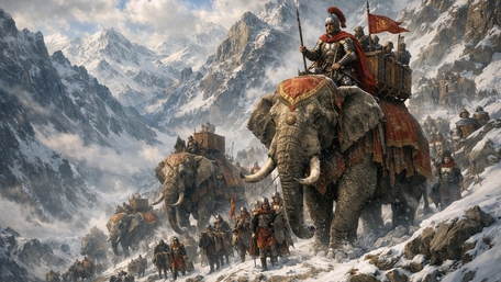 War Elephants of the Ancient Empire March Through Frozen Alps wallpaper