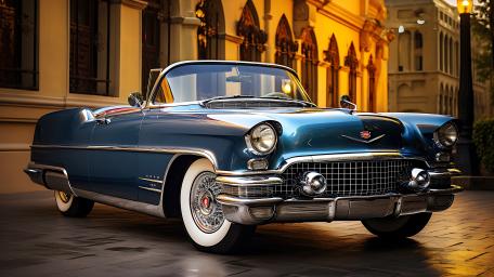 Midnight Blue Classic Convertible in Golden City Lights 4K AI Art wallpaper
