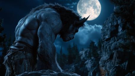 Moonlit Werewolf Sentinel in the Shadowed Mountains wallpaper
