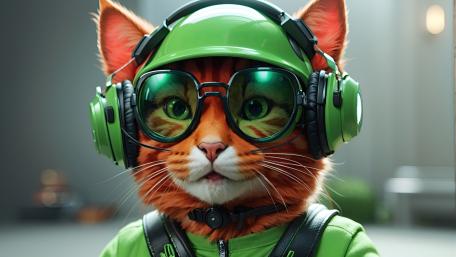 Hardworking Headset Cat Ready for Office Mischief wallpaper