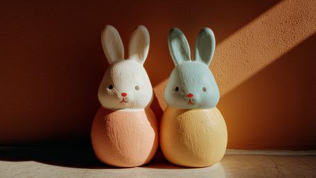 Sunlit Easter Bunny Duo in Minimalist AI Art 4K wallpaper