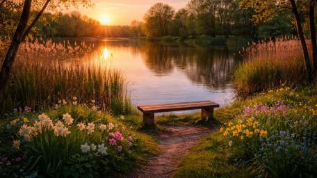Evening atmosphere at the lake wallpaper