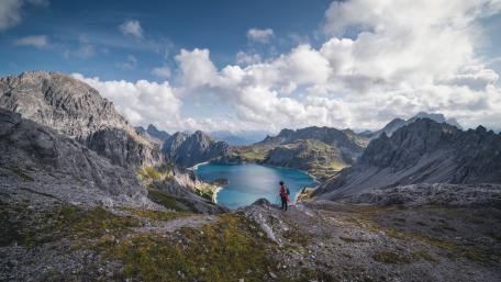 Panoramic Daytime Vista Over Lünersee Lake in the Austrian Alps wallpaper