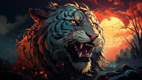 Infernal Sunset Roar of the Celestial Tiger wallpaper