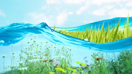 Crystal Wave Over Meadow in Frutiger Aero Serenity wallpaper