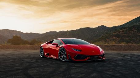 Red Lamborghini Huracan at Golden Hour Mountain Overlook wallpaper