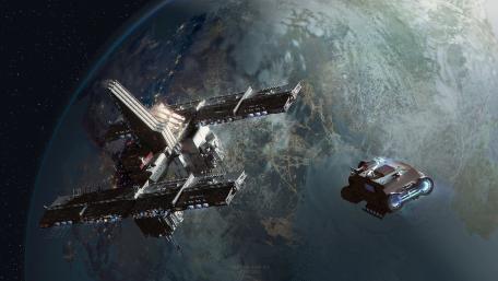 Orbital Citadel Over a Stormlit World wallpaper