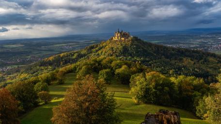 Hohenzollern Castle Above Autumn Forests in Baden-Württemberg Germany wallpaper