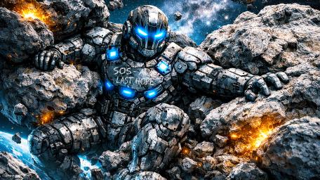 SOS A Last Hope Android Soldier Amid Shattered Asteroids wallpaper