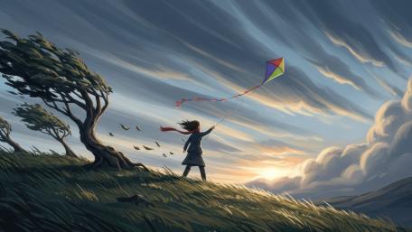 Chasing Windlight with a Kite in Anime Skies wallpaper