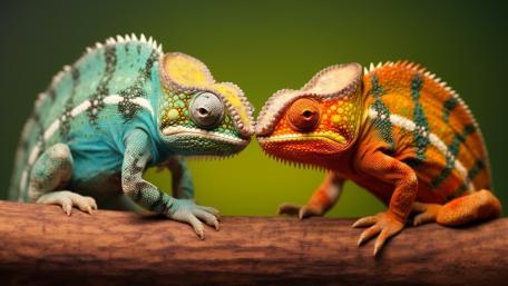 Vibrant Chameleons Face Off in Ultra Detailed Macro Art wallpaper