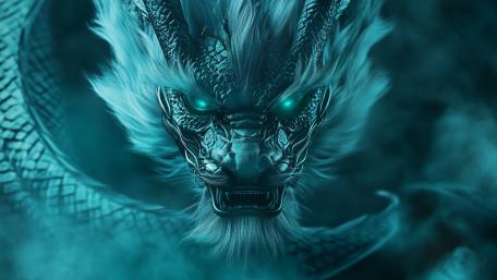 Frostfire Dragon with Glowing Eyes in Midnight Mist wallpaper