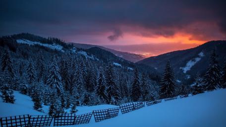 Winter Afterglow Over Snowy Mountain Valley wallpaper