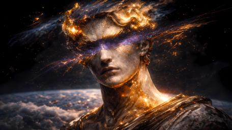 Celestial Marble Oracle with Nebula Crown and Starlit Veil wallpaper