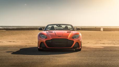 Aston Martin DBS Volante Sunset Beachfront 8K Wallpaper wallpaper