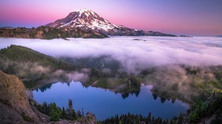 Mount Rainier Above the Clouds at Sunrise in Washington wallpaper