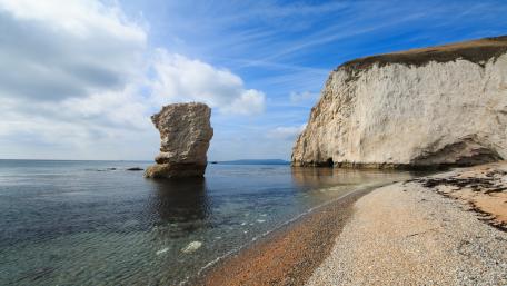 Old Harry Rocks Sea Stack Sunset Calm on Dorset Jurassic Coast wallpaper