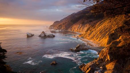 Golden Hour Over Big Sur Cliffs and Pacific Shoreline wallpaper