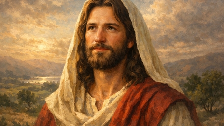 Radiant Savior Over Golden Valleys Fantasy Painted Portrait wallpaper